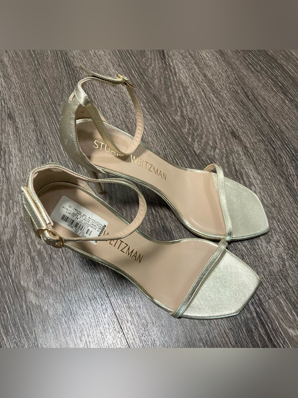 Stuart Weitzman Nudistcurve 100 Liquid Metallic Gold Sandal Heels Size 10 - Picture 3 of 9
